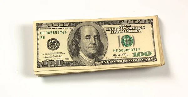 Bundle Hundred Dollar Banknotes White Background Close — Stock Photo, Image