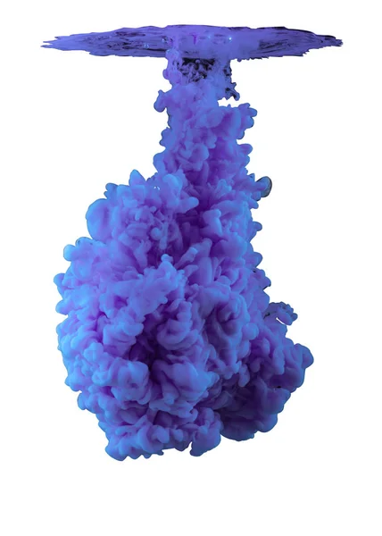 Kleur blauwe inkt druppels in water met zwarte achtergrond — Stockfoto