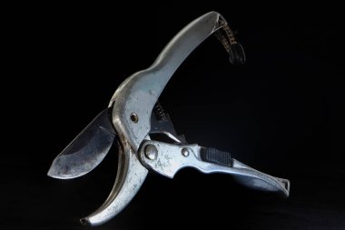 Siyah arka plan üzerinde Titanyum profesyonel bahçe pruner