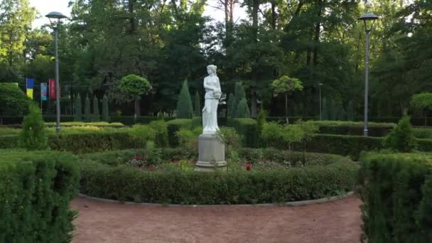 Fotografia aérea Jardim francês no centro do parque da cidade de Buchan. Uma obra-prima da arte topiária. — Vídeo de Stock