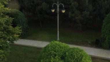 Feofaniya parkta 4k Uçan drone, doğal sahne, akşam gökyüzü arka plan.