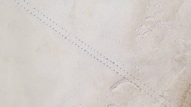 Çölün yüksek kaliteli Tuz dokusu. Ukrayna'da Rybakivka tatil köyü yakınlarındaki Tuzla tuz gölüne drone görünümü.
