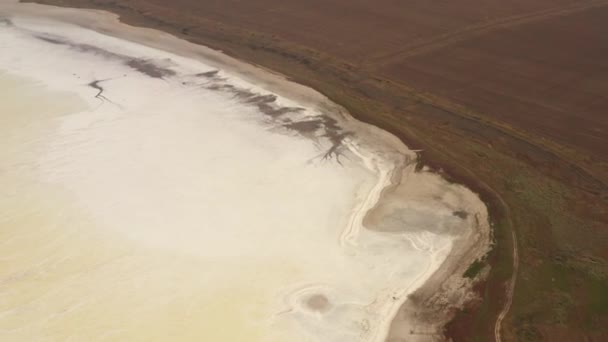 乌克兰米科拉伊夫州图兹拉盐湖表面。从无人机查看 — 图库视频影像