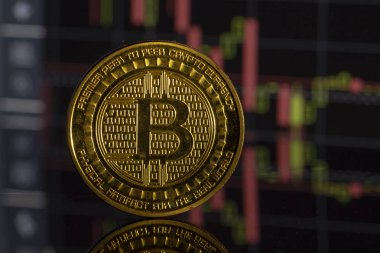 Bitcoin sikke üzerinde arka plan grafik yakın çekim