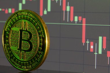 Bitcoin sikke üzerinde arka plan grafik yakın çekim