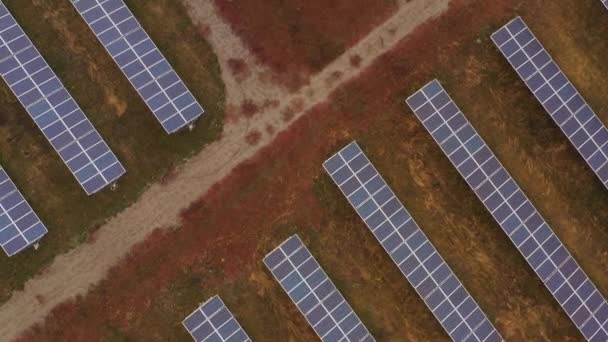 Elettricità rinnovabile, volo senza equipaggio su una centrale solare situata nel campo . — Video Stock