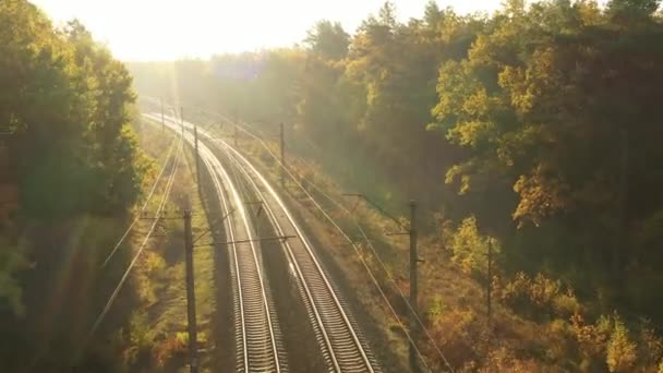 Pomalý pohyb kamery přes lety, které jdou na horizont, kde stoupá slunce — Stock video