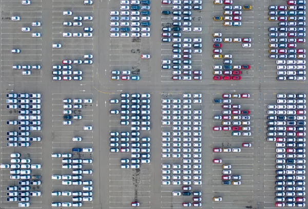 Araba Satıcısı Lojistik Merkezi, yeni arabalar park edilmiş.. — Stok fotoğraf