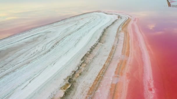 Lago rosa, argila de cura e sal. Vista aérea — Vídeo de Stock