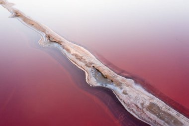 Pembe Ada 'daki adanın kıyılarında beyaz tuz. Lemuria Gölü, Ukrayna.