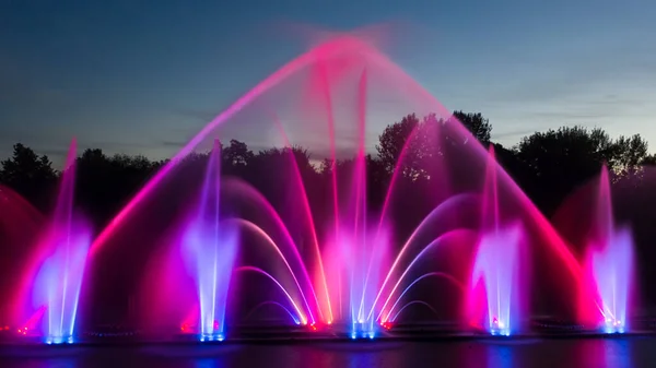 Drone View Colored Fountain River Night — Stock Photo, Image