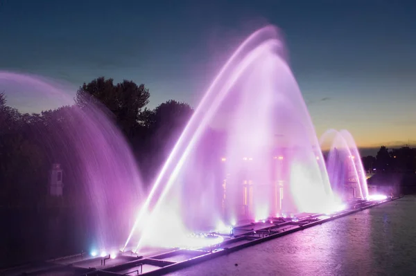 Drone View Colored Fountain River Night — Stock Photo, Image