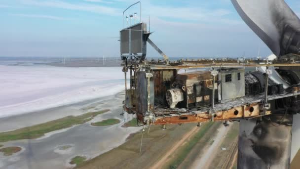 Parque Eólico Turbina Generador Fueron Destruidos Por Fuego Rayo — Vídeos de Stock