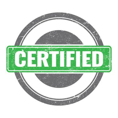 CERTIFED Siyah yeşil yuvarlak damga.