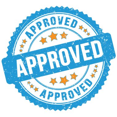 Onaylanmış mavi turuncu yuvarlak damga