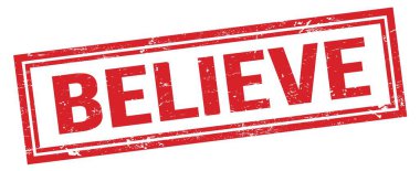 BELIEVE kırmızı grungy dikdörtgen mühür işareti.