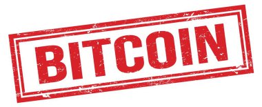 BITCOIN kırmızı grungy dikdörtgen mühür işareti.