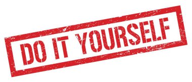 Kendin yap. Kırmızı, kirli, dikdörtgen damga işareti..