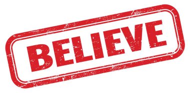 BELIEVE kırmızı grungy dikdörtgen mühür işareti.