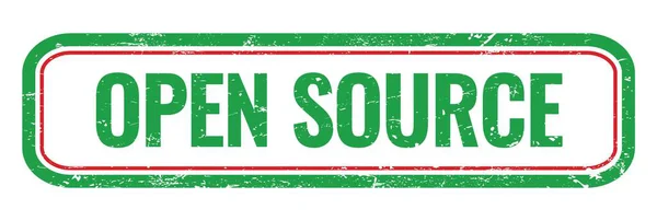 オープンソース緑のグランジー四角形切手サイン — ストック写真