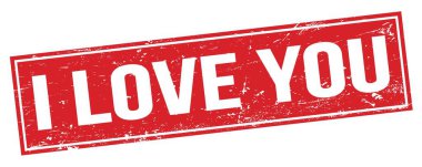 Kırmızı grungy dikdörtgen mühür işareti üzerinde seni seviyorum..