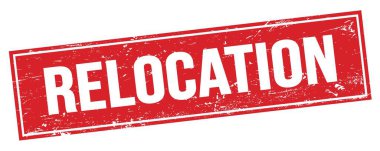 Kırmızı grungy dikdörtgen damga işareti üzerinde Yeniden Yerleştirme metni.