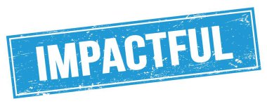 Mavi grungy dikdörtgen damga işareti üzerinde IMPACTFUL metin.