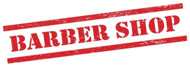 Kırmızı grungy dikdörtgen damgalı BARBER mağaza metni.