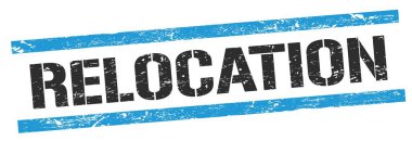Siyah mavi grungy satır işareti üzerinde RELOCATION metin.