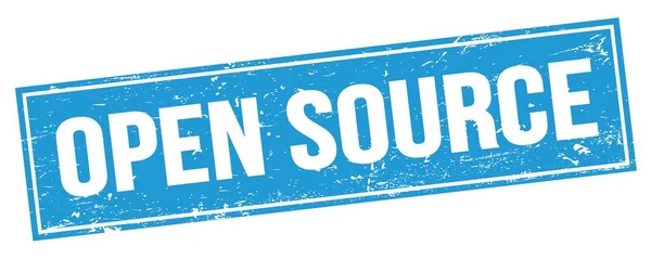 Open Source Text Blue Grungy Rectangle Stamp Sign — Stock Photo, Image