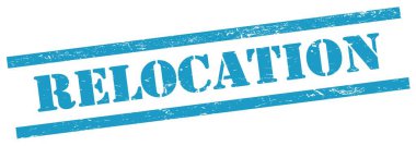 Mavi grungy dikdörtgen damgalı RElokasyon metni.