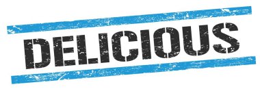 Siyah mavi grungy satır damgası üzerinde DELICIOUS metin.
