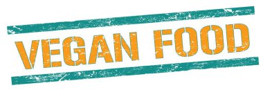 VEGAN yiyecek metni mavi turuncu grungy çizgi damgası üzerinde.