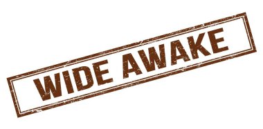 WIDE AWAKE kahverengi grungy dikdörtgen mühür işareti.