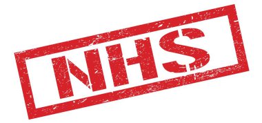 NHS kırmızı grungy dikdörtgen pul işareti.
