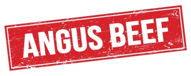 Kırmızı grungy dikdörtgen damgalı ANGUS BEEF metni.
