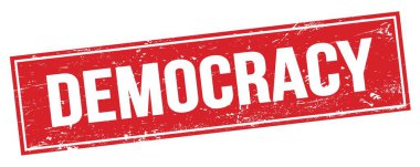 Kırmızı grungy dikdörtgen damga işareti üzerinde DEMOCRACY metin.