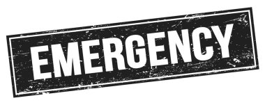 Siyah grungy dikdörtgen damga işareti üzerinde EMERGENCY metin.
