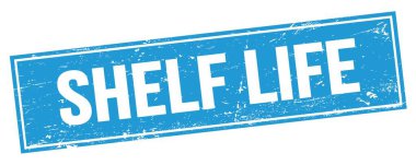 SHELF HAYAT metni mavi grungy dikdörtgen mühür işareti üzerine.