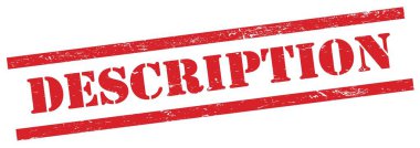 Kırmızı grungy dikdörtgen damgalı DESCRIPTION metin.