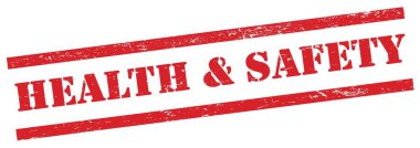 Kırmızı grungy dikdörtgen damgalı Sağlık & Güvenliği metni.