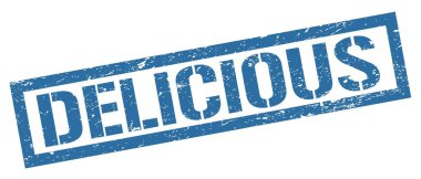 DELICIOUS mavi grungy dikdörtgen mühür işareti.