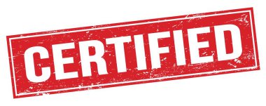 Kırmızı grungy dikdörtgen damga işareti üzerinde CERTIFIED metin.