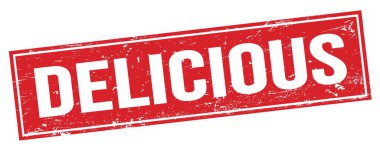Kırmızı grungy dikdörtgen damga işareti üzerinde DELICIOUS metin.