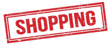 Alışverişe çıkan kırmızı grungy dikdörtgen pul işareti.