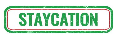 STAYCATION Yeşil grungy dikdörtgen mühür işareti.