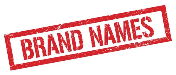 Brand Names Red Grungy Rechteck Stempelschild — Stockfoto