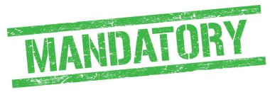 Yeşil grungy dikdörtgen mühür işareti üzerinde MANDATORY metin.