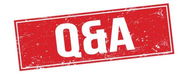 Kırmızı grungy dikdörtgen damga işareti üzerinde Q & A metni.