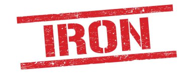 Kırmızı grungy dikdörtgen damga işareti üzerindeki IRON metni.